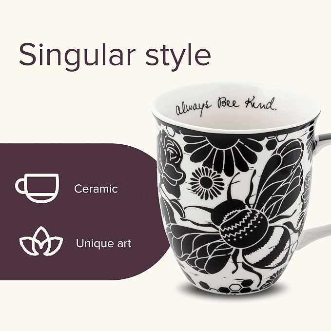 Karma Gifts 14 oz Black and White Boho Mug Bee - Cute Coffee and Tea Mug - Ceramic Coffee Mugs for Women and Men - Image 3