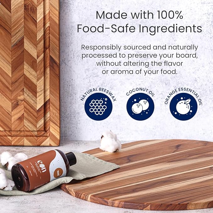 Teakhaus Carving Board and EON Cutting Board Oil Set - Large (L) Teak Wood Cutting Board with Juice Groovel & Food-Grade Mineral Oil - 20”L x 15”W x 1.5” Thick - FSC Certified - Image 8