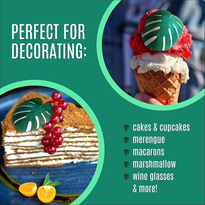 Sugar Robot - Edible Monstera Leaves Decor - Small Size - Edible leaves for cake decorating - Premium Crafted - Made in the USA Cake -Set of 24 (Monstera Leaf) - Image 4