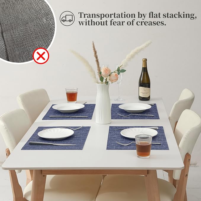 Leetaltree Blue Placemats Set of 6 - Heat Resistant Non-Slip Place mats for Dining Table, Washable Durable PVC Vinyl Woven Table Mats（Blue, 6） - Image 6