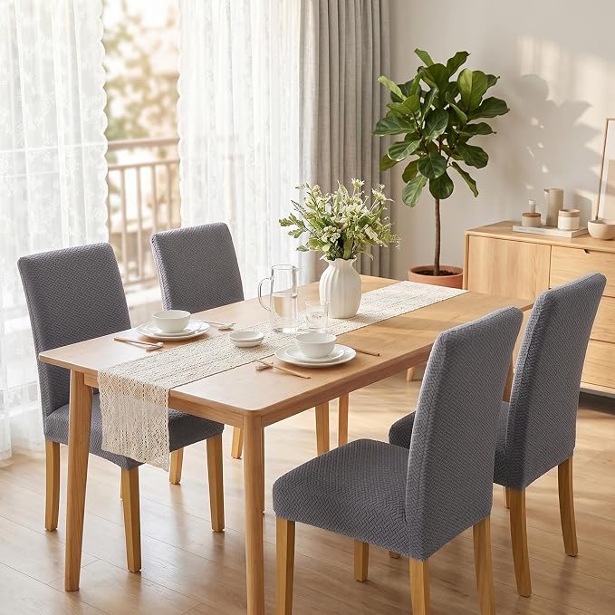 Promindfly Dining Chair Covers, 3D Jacquard Fabric Chair Covers for Dining Room, Anti-Scratch Chair Covers Set of 4, Stretch Washable Dining Chair Covers for Kitchen, Hotel - Image 7