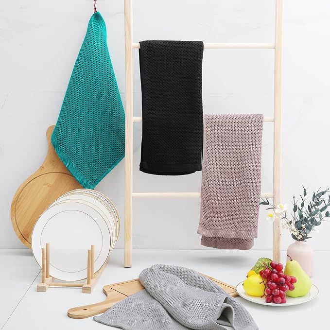 Homaxy 100% Cotton Waffle Weave Kitchen Dish Towels 6-Pack, Black | 13 x 28 Inches, Ultra Soft Absorbent Dish Towels, Quick Drying Cleaning Towels - Image 6