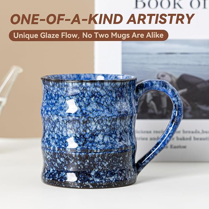 Unique Reactive Glaze Ceramic Coffee Mug - 15 oz Large Coffee Cup with Ergonomic Handle, Sakura Blue Ceramic Mug for Office & Home, Great Birthday Gift for Women, Men & Self-Care, Microwave Safe - Image 2