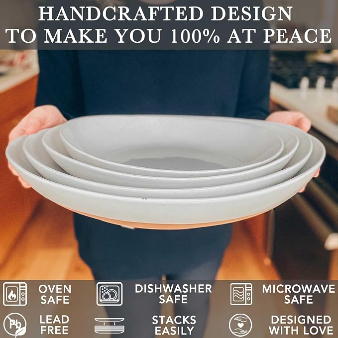 MORA Ceramic Large Serving Bowls- Set of 2 Oval Platters for Entertaining. Modern Kitchen Dishes for Dinner, Fruit, Salad, Turkey, etc. Oven, Dishwasher Safe, 55/35 oz, 13.5" / 11.8" - Earl Grey - Image 3