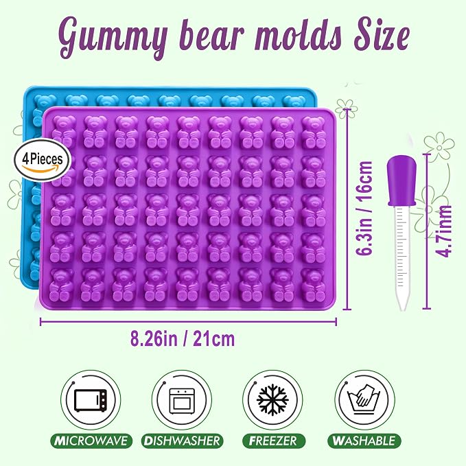 4 pcs Large Gummy Bear Molds 5 ML, BPA-FREE Silicone Chocolate Candy Gummy Molds with 4 Droppers，Non-stick and Bpa Free for Candy Chocolate Gummies Baking -140 Cavity - Image 5