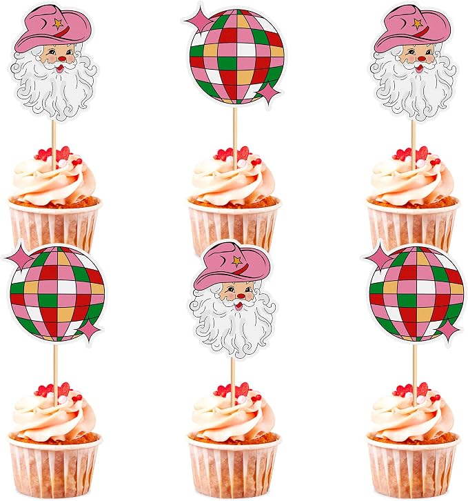 24Pcs Christmas Cupcake Toppers Santa Claus Disco Ball Cupcake Picks | Holiday Party Cake Decorations for Christmas Baby Shower Birthday Party Supplies - Image 7