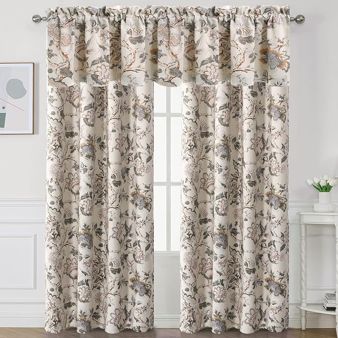 H.VERSAILTEX Blackout Curtain Valances for Kitchen Window/Living Room/Bathroom Privacy Added Rod Pocket Home Decoration Winow Valance, 52" W x 18" L, Floral in Sage and Brown - Image 8