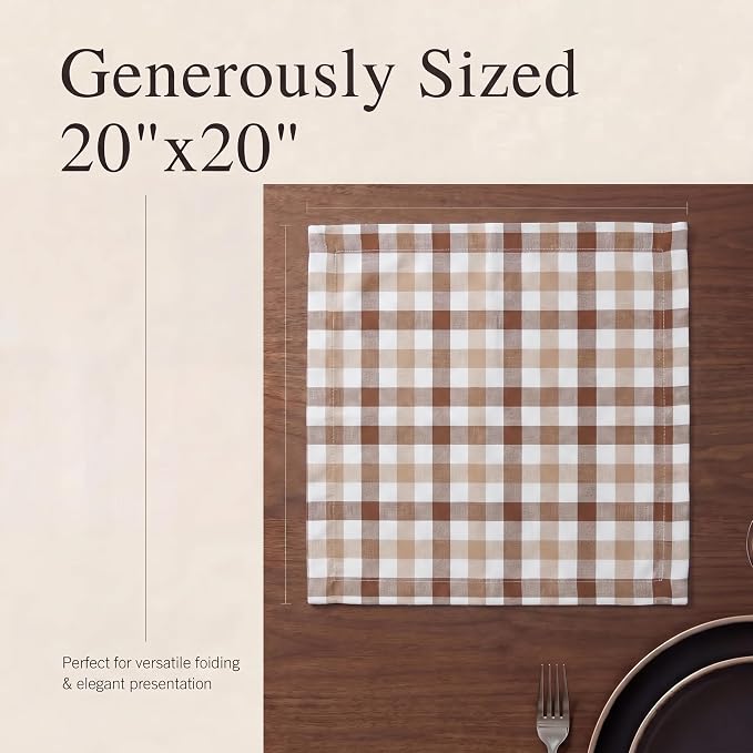 Urban Villa Cloth Napkins Cotton 20x20 (Set of 12) Taupe/Chocolate - Image 6
