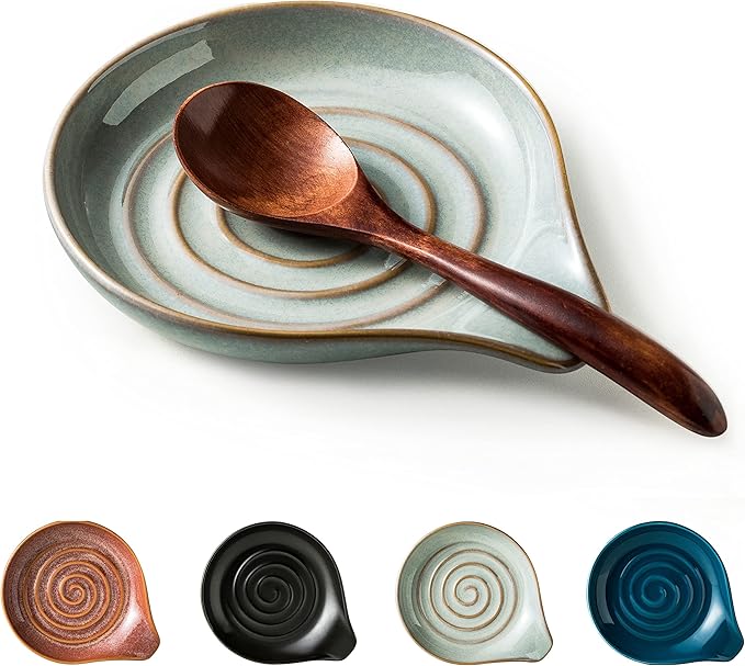 Spoon Rest, Large Ceramic Spoon Holder for Stove Top, Heat-Resistant Cooking Spoon Rest for Kitchen Counter Decor, 5 Inches (Gray) by Cormomu
