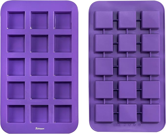 Bakerpan Silicone Brownie Mold for Baking, Individual Bite Size 1.5 Inch Brownie Squares, Silicone Brownie Pan with dividers, 15 Cavities - Set of 2