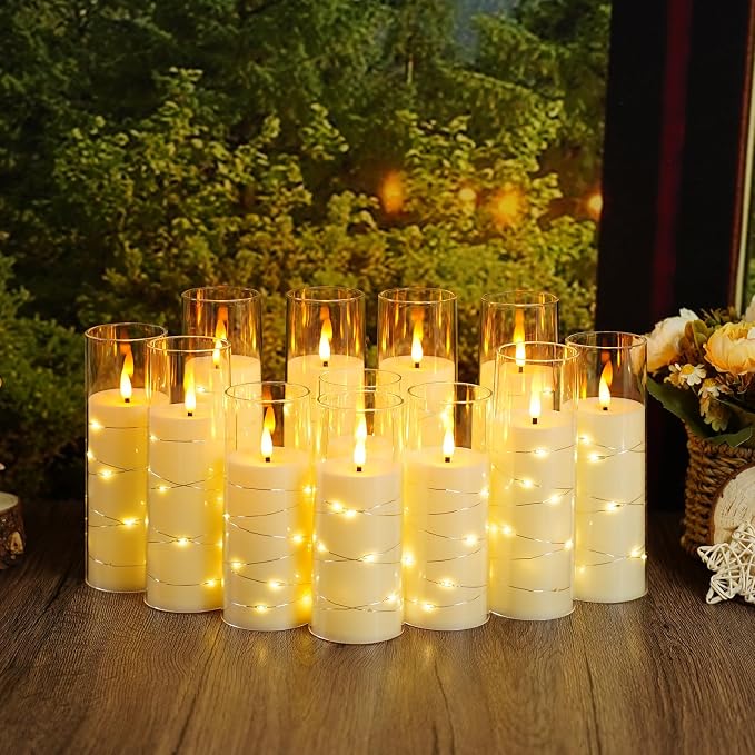 Sasigeiaa Flameless Candles with Embedded Star String - Battery Operated LED Candles, with Remote,12 Ivory Flickering Candles for Christmas, Weddings, Home Decor & Party,(D 2.3"×H 5" 6" 7") - Image 4