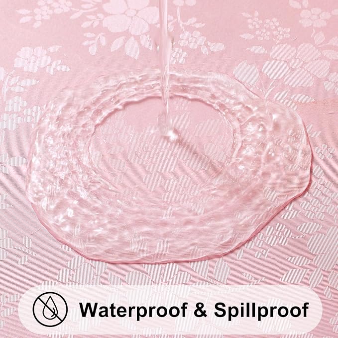 Smiry Round Waterproof Heavy Duty Vinyl Tablecloths, 70 x 70 Inch | Wipeable Washable Floral Embossed Table Cover for Kitchen and Dining Room, Indoor & Outdoor Use, Pink - Image 2