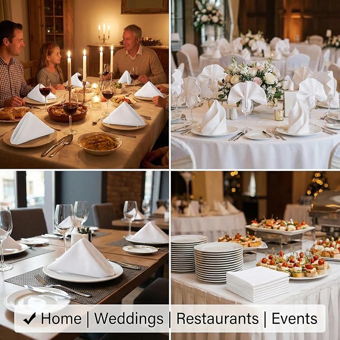 Urban Villa Cloth Napkins White Dinner 100% Cotton 18x18 Inches (Set of 12) - Image 4
