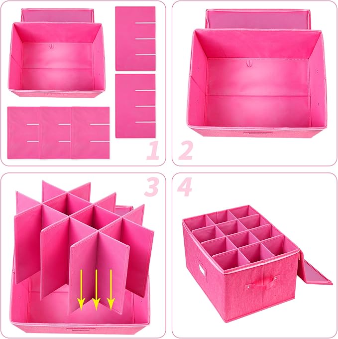 Wine Glass Storage Box, Stemware Storage Containers Cases with Dividers | Stackable Moving Supplies for 12 Wine Glasses, Drinkware , Glassware or Crystal, Hard Top and Stackable (Pink) - Image 6