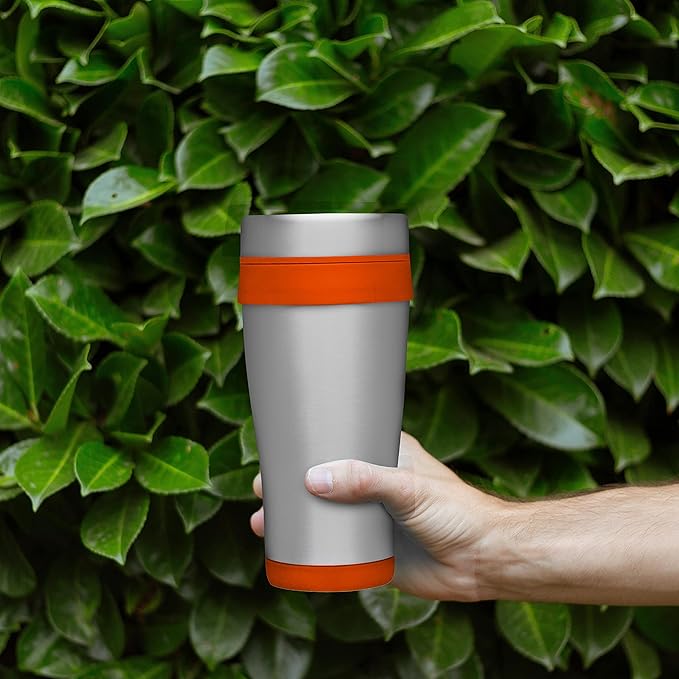 DISCOUNT PROMOS Insulated Stainless Steel Travel Mugs 16 oz. Set of 10, Bulk Pack - Perfect for Coffee, Soda, Other Hot & Cold Beverages - Orange