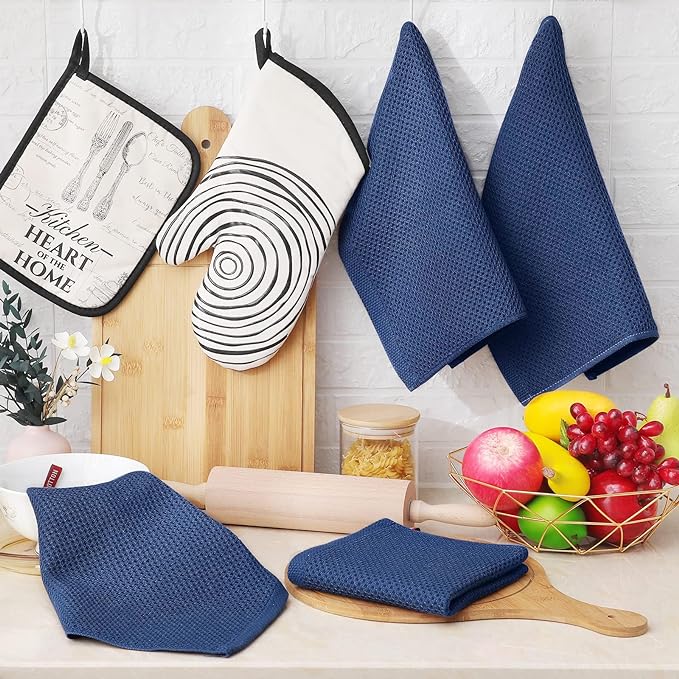 Homaxy 100% Cotton Waffle Weave Kitchen Dish Cloths 18-Pack, Navy Blue | 12 x 12 Inches, Ultra Soft Absorbent Dish Towels, Quick Drying Dish Rags with Hanging Loop - Image 6