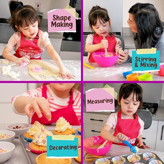 GirlZone Kids Baking Set for Girls - Multicolor, 40-Piece - Girls Baking Kit & Little Baker Set with Apron & Baker Outfit, Whisk, Cookie Cutters, Tools & Recipe Book
