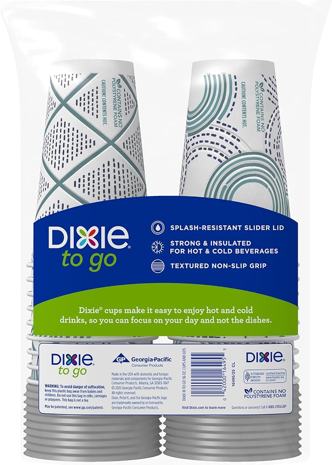 Dixie To Go Paper Coffee Cups With Lids, 16 oz, 108 Count (6 packs of 18 cups), Disposable Insulated Paper Cups for On-The-Go Hot or Cold Beverages - Image 2