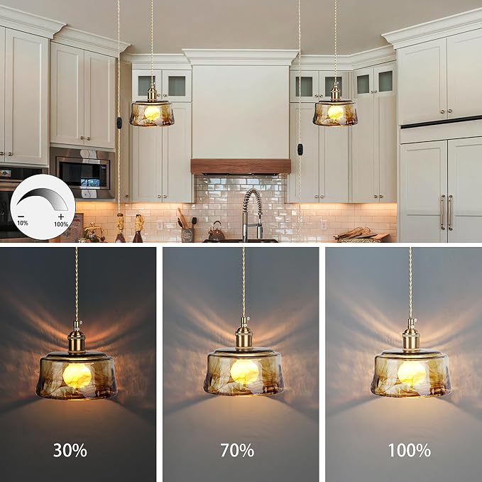 Sedelan Plug in Hanging Light, Glass Hanging Lights with Plug in Cord，Dimmable Pendant Lights Kitchen Island, Vintage Pendant Light Fixtures for Living Room Bedroom Hallway - Image 5
