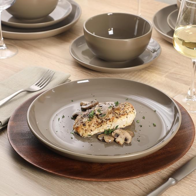 Gibson Home Rockaway 12 Piece Plates and Bowls Matte Outside/Shiny Inside Glaze Service for 4 Dinnerware Set - Brown - Dishwasher and Microwave Safe - Image 2