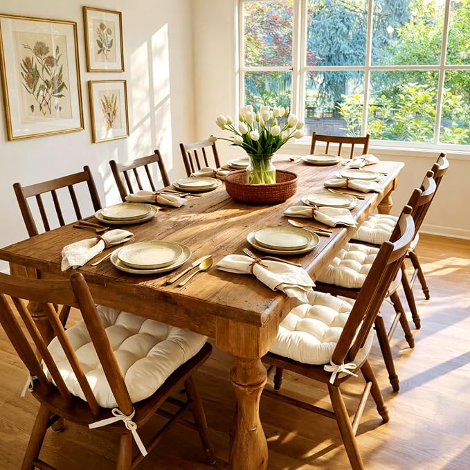 Barnett Home Decor Cotton Duck Natural Dining Chair Pad with Ties - 15 x 17 Size Small Chair Cushion - Latex Foam Fill - Machine Washable, Unbleached Cotton, Made in USA (Ivory/Small) - Image 2