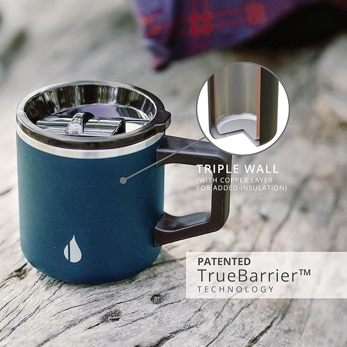 Elemental Insulated Coffee Mug - Triple-Wall Stainless Steel Summit Travel Cup for Hot and Cold Drinks - Thermal Coffee Mug with Lid and Handle for Camping, Office & Travel 12oz - Navy Blue - Image 7