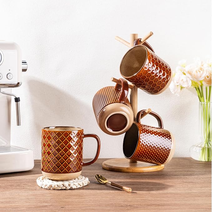 GBhome Large Coffee Mugs Set of 4, 16oz Handmade Stoneware Coffee Mugs Set with Large Handle for Cappuccino/Latte/Tea/Hot Cocoa, Dishwasher & Microwave Safe, Caramel - Image 7