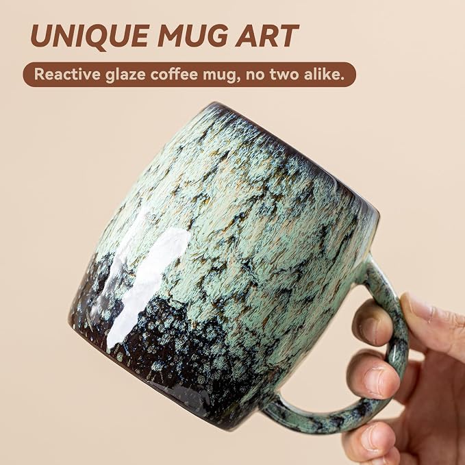 Sage Nebula Ceramic Coffee Mug - 14 oz Unique Mug with Large Handle, Barrel Cute Mug for Women Men, Coffee Cup Gift for Home Office - Image 3