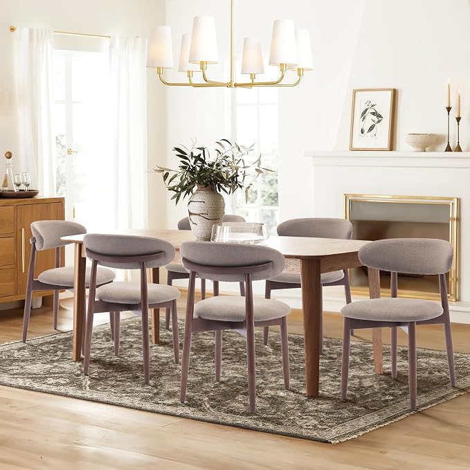 COLAMY Wooden Dining Chairs Set of 4, Modern Fabric Upholstered Dining Room Chair, Farmhouse Kitchen Chairs with Foot Pegs, Camel - Image 8