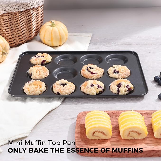 Mini Muffin Top Pan for Baking, Premium 12 Cavity Small Whoopie Pie Pan, Nonstick Yorkshire Pudding Pan for Pansuffin, Moon Pie, Cookies, Dishwasher Safe and Easy to Clean - Image 2