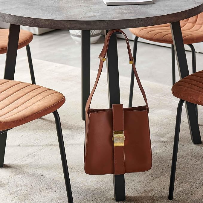 5-Pieces 37.4" Round Dining Table Set for 4,Mid Century Modern Small Coffee Table, Engineered Wood Table and Chairs Set of 4 for Kitchen, Dining Room, Office(1 Table+4 Brown PU Leather Chairs) - Image 9