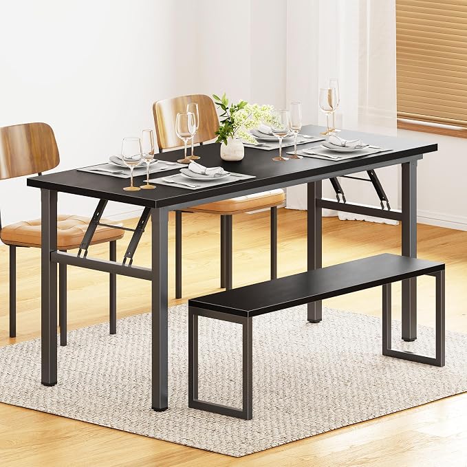 DlandHome 62 Inch Large Folding Computer Desk, Fully Assembled, Black | Foldable Writing Table for Bedroom Dorm, Conference Table for Home Office, Wood Top Metal Frame, Collapsible Easy Storage - Image 7