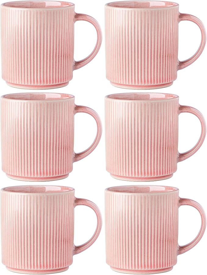 GBhome Coffee Mugs Set of 6，16 oz Coffee Cups with Handle | Cups for Latte, Tea, Cocoa & Milk, Ideal for Daily Use & Gifts, Microwave & Dishwasher Safe, Blush Pink by GBhome