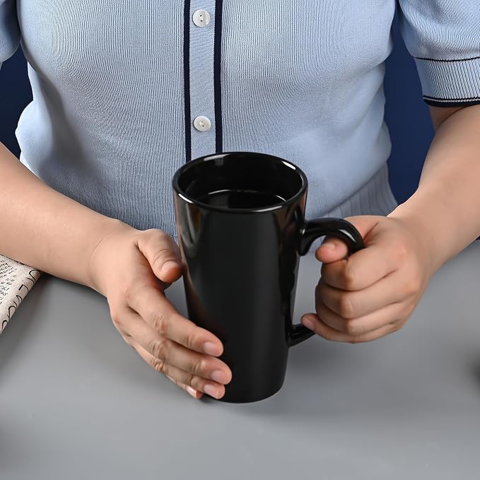 BYCNZB 16oz black Funnel Ceramic Tall Coffee Mugs for Coffee, Tea, Cocoa, Latte, Milk set of 4(Black) - Image 4