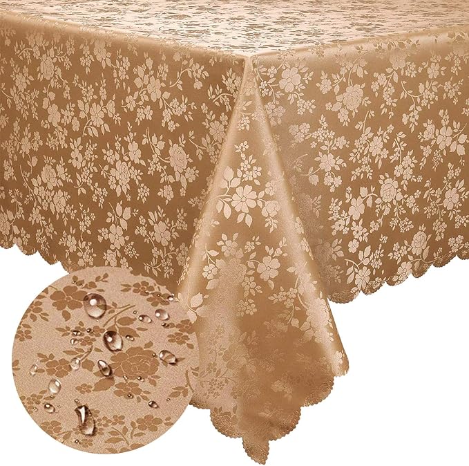 Smiry Rectangle Waterproof Heavy Duty Vinyl Tablecloths, 54 x 120 Inch | Wipeable Washable Floral Embossed Table Cover for Kitchen and Dining Room, Indoor & Outdoor Use, Brown by Smiry