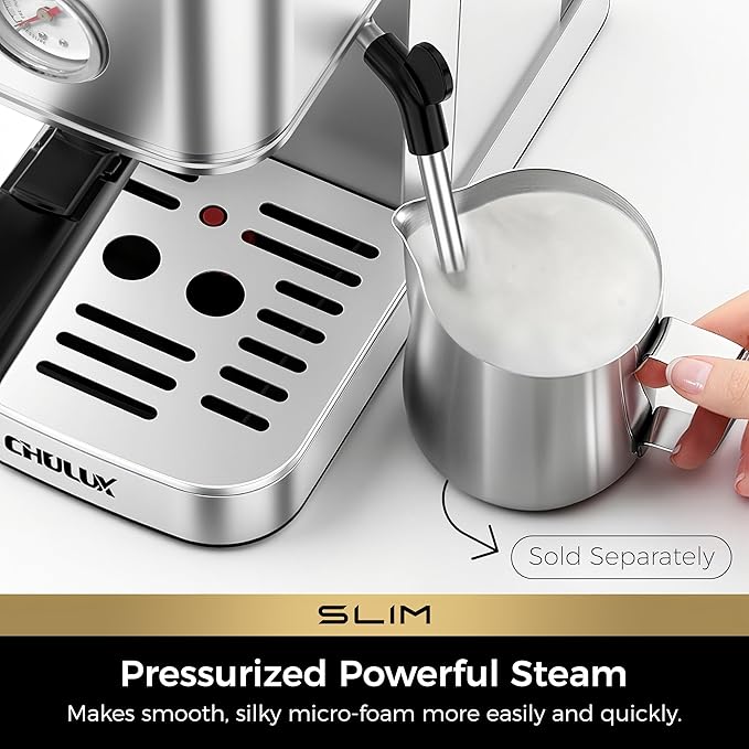 CHULUX Espresso Machine with Conical Burr Electric Coffee Grinder, Silver - Image 3