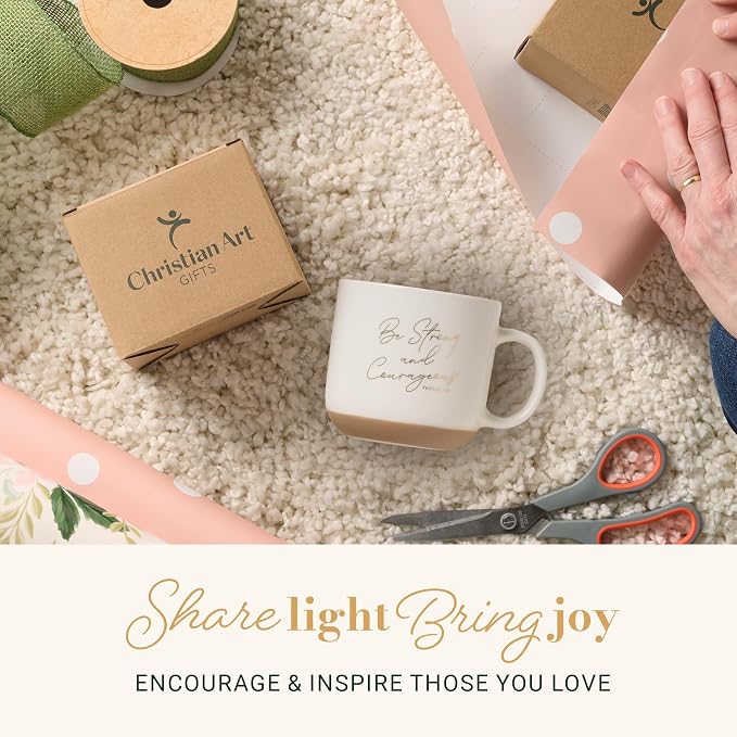 Christian Art Gifts Ceramic Floral Coffee Mug for Women: Strong & Courageous Bible Verse, Encouraging Gift for Women, Novelty Cup, Clay Base, Sturdy Handle, White & Gold, 14 oz. - Image 6