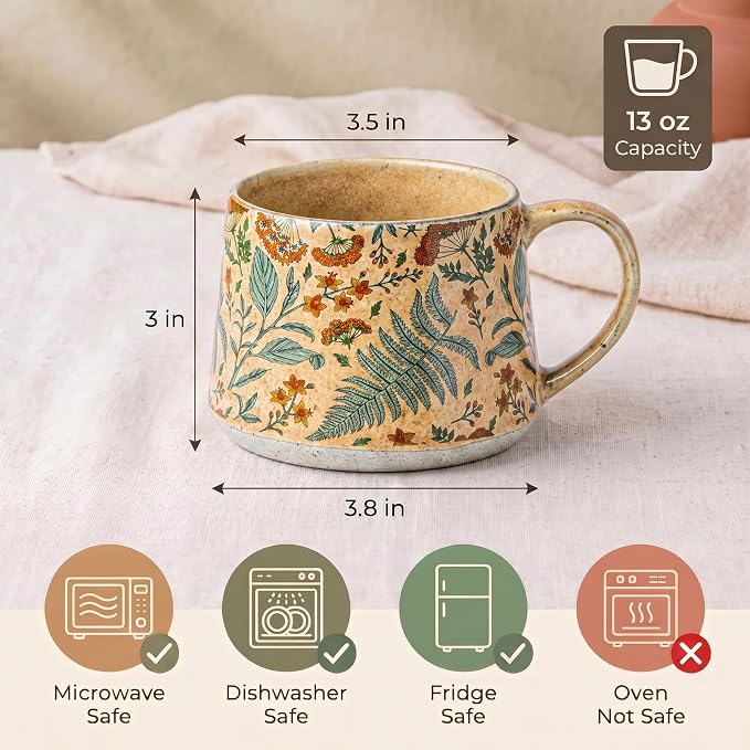 Ceramic Coffee Mug, 13oz Floral Design Pottery cute mugs, Ideal Gift for Women unique vintage pretty coffee mugs (Upgraded Summer Whisper) - Image 5