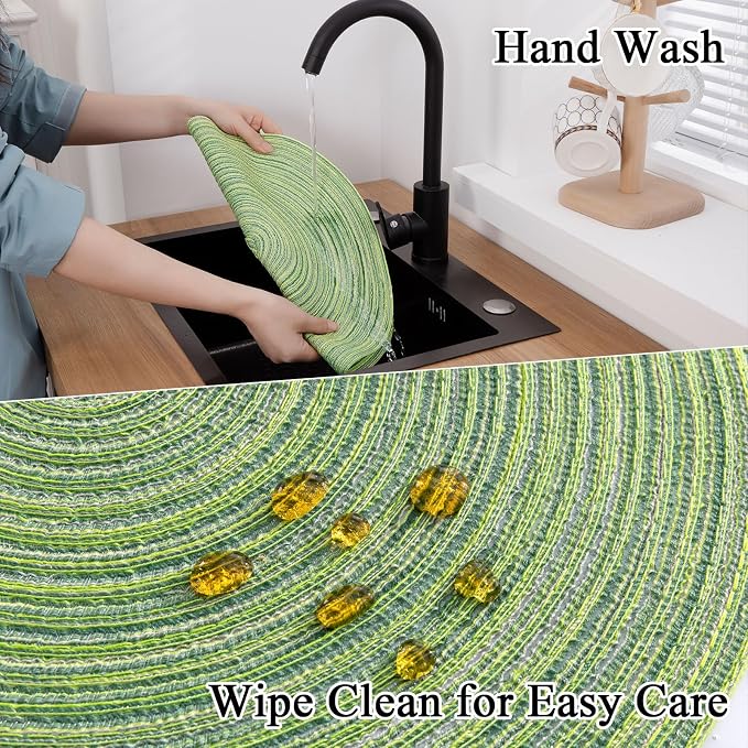 SHACOS Round Placemats Set of 6 for Dining Tables 15 inch Cotton Braided Placemats Washable Reversible for Kitchen Holiday Party (Mixed Color Pea Green, 6) - Image 5