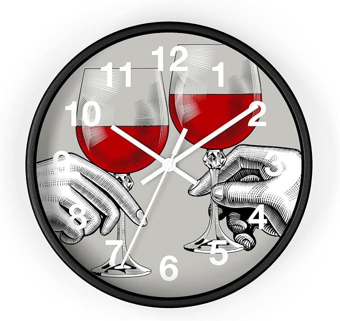 Mozingo ~ Wine Clock for Kitchen Bar Wall It's Wine O'clock Silent Time Gift Home Decor Made In USA, 10" (Hour Marks - Numbers, Clock Frame Color - Black, Wine Theme #04) by Unknown
