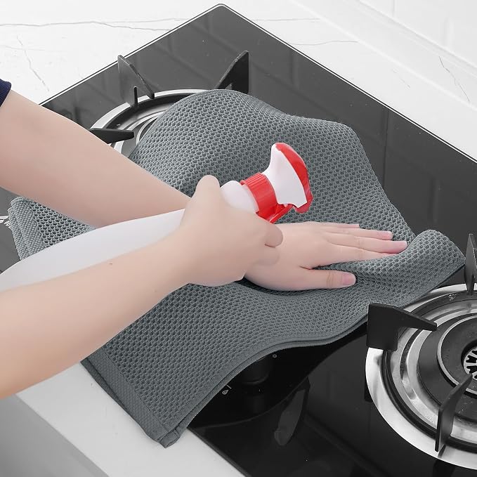 Homaxy 100% Cotton Waffle Weave Kitchen Dish Towels 12-Pack, Grey | 13 x 28 Inches, Ultra Soft Absorbent Dish Towels, Quick Drying Cleaning Towels - Image 5
