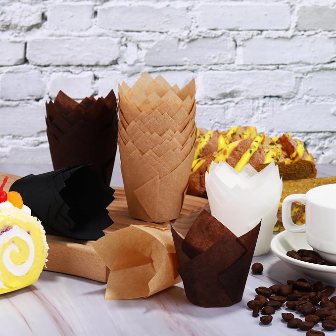 150 Pcs Mini Cupcake Liners Muffin Liners Baking Cups | Tulip Cupcake Liner for Baking Wedding, Birthday, Baby Shower Parties, Brown, Natural, White, Black - Image 5