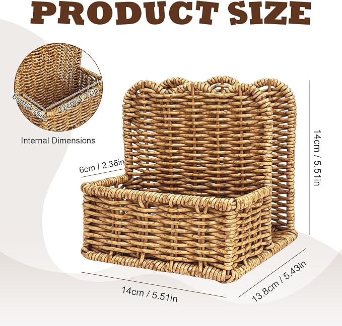 Plastic Rattan Scalloped Perimeter Napkin Holder for Table, Salt and Pepper Shakers Holder - Countertop Organizer for Rustic Room Decor (Without Salt, Pepper Shakers & Napkins) (Subdued Brown) - Image 2