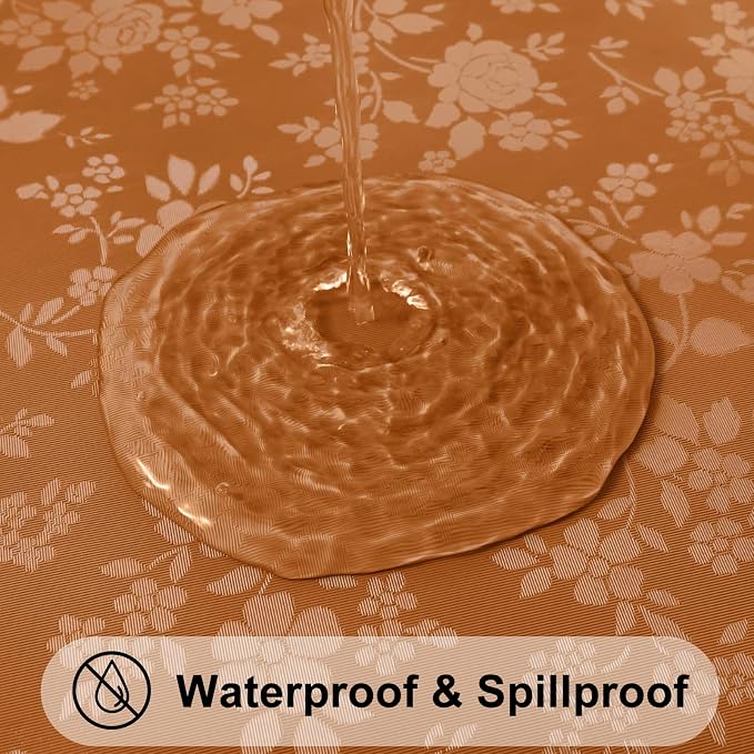 Smiry Rectangle Waterproof Heavy Duty Vinyl Tablecloths, 60 x 84 Inch | Wipeable Washable Floral Embossed Table Cover for Kitchen and Dining Room, Indoor & Outdoor Use, Bronze - Image 3
