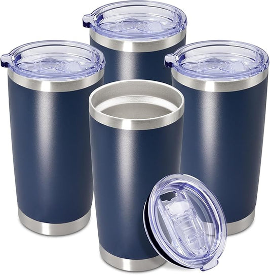 20oz Tumbler Insulated Coffee Tumblers with Lid Stainless Steel Navy 4P | 20 oz Tumblers Double Wall Insulated Vacuum 20oz Coffee Mug Leak Proof Tumblers with Lid Powder Coated - Navy 4 Pack by AEPDTD