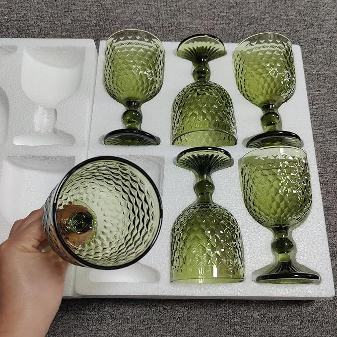 Taganov Green Wine Glass Water Goblets Vintage Glassware set of 6 Colored Stemware 13.5 oz for Wedding Party Bar Housewarming Gift - Image 3