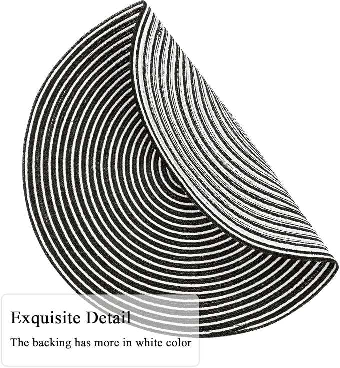 SHACOS 15 inch Round Braided Placemats Set of 6 Non Slip Washable Fabric Kitchen Table Place Mats Heat Resistant Table Mats for Home Wedding Party, Black White - Image 3