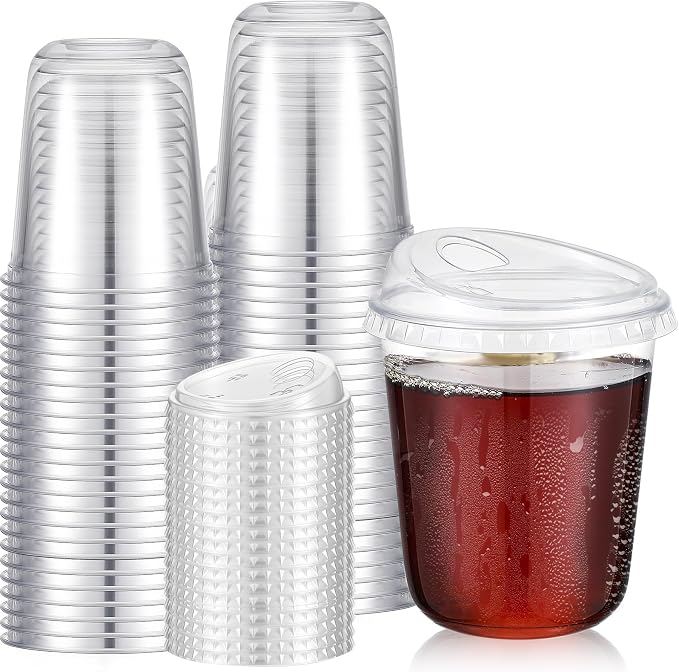Ziliny 50 Sets Clear Plastic Coffee Cups with Sip Lids, Disposable Plastic PET Crystal Cups for Iced Coffee, Smoothie, Cold Beverage, Drink Shops and Party Catering(Clear,14 oz) by Ziliny