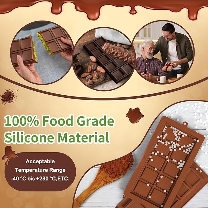 Dubai Chocolate Mold 2 Pack,0.79 Inch Deep Large and Thick Silicone Chocolate Bar Molds and scraper for Stuffed Bar,Big Chocolate Candy Bar Mold for Filling Knafeh Pistachio Kit