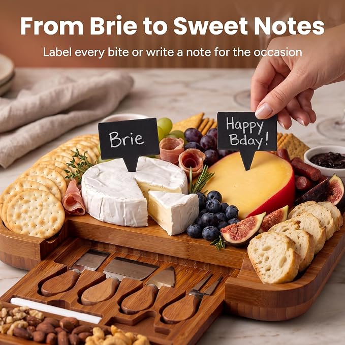 SMIRLY Charcuterie Board Set with Serving Accessories, Bamboo Brown | Housewarming and Wedding Gift for Couples, Designed for Movie Nights, Wine Nights and Serving Snacks at Home Gatherings - Image 3